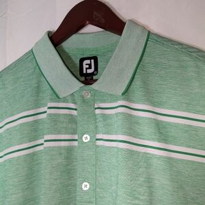 FootJoy FJ Golf Performance Polo Shirt Mens 2XL Green White Striped Stretch A127